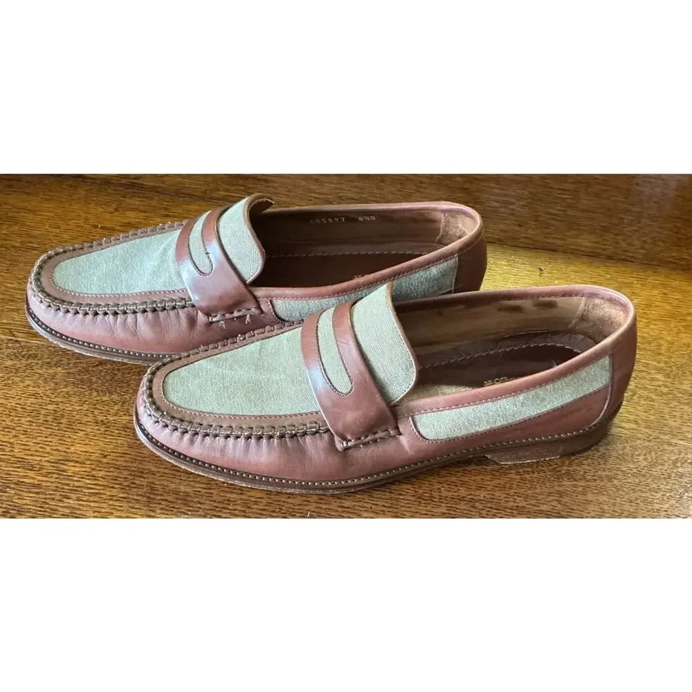 VTG E.T. Wright Handsewn Two Toned Penny Loafers Sz 8.5 B Brown Leather Italy
